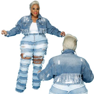 China Hot Sale Casual QUICK DRY Plus Size Women's Denim Shorts Coated Ripped Tassels Washed Denim Women's Long Sleeve Jackets for sale