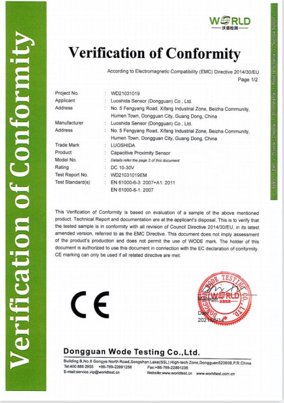 CE - Luo Shida Sensor (Dongguan) Co., Ltd.