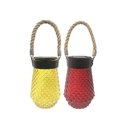 China Creative Hanging Solar Garden Lanterns With Rope Solar Glass Lantern LED Garden Outdoor Decor for sale