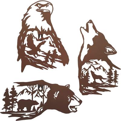 China 3 New Arrival Wolf Bear Farmhouse Decor Metal Laser Cut Metal Wall Decor Eco-friendly Set for sale