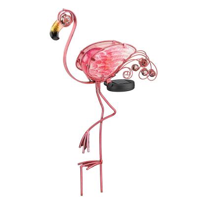 China New Arrival Handmade Metal Flamingo Solar Garden Stake Solar Light with Slot Ball Metal Glass Garden Stake for sale