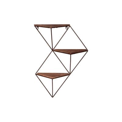 China Durable Wood And Metal Material Three Step Geometric Triangle Wall Shelf for sale