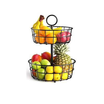 China Sustainable Metal Fruit Bowl Basket 2 Tier Wire Basket For Fruit Loaf Rack Detachable Kitchen Storage Baskets Stand for sale