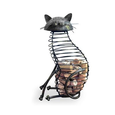 China Viable decorative wine Cork Holder Wine Barrel In metal the shape of an elegant metal Cat Modern Home Decor for sale