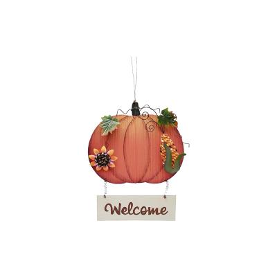 China Handcrafted Wall Art Decor Pumpkin Harvest Metal Pumpkin Welcome Harvest Thanksgiving Sign for sale