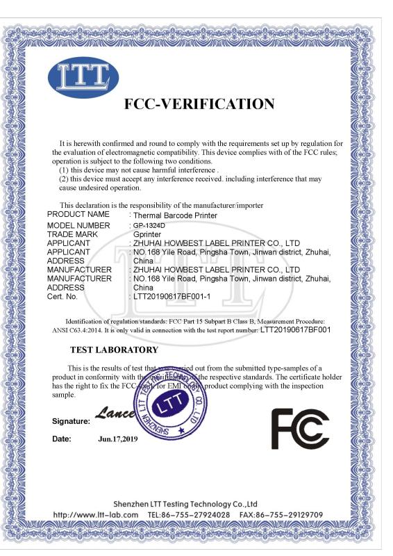 FCC - Zhuhai Haosheng Label Printer Co., Ltd.