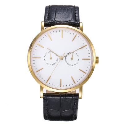 China Stainless steel automatic simple watch style date band quartz movement luxury genuine leather wristwatch for men for sale