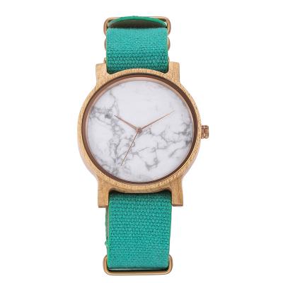 China Day/Date Fashion Design Marble Dial Maple Case With Nylon Band Quartz Wrist Watch for sale