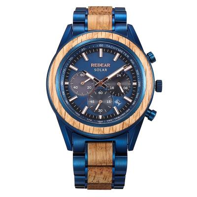 China New Design Wooden Automatic Mens Stainless Steel Chronograph Date Solar Powered Watches for sale