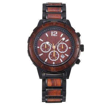 China Chronograph Stainless Steel And Wood Watch Luxury Small Three Eyes Quartz Wristwatch for sale