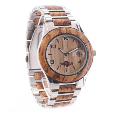 China 3ATM Alarm Water Resistant Steel And Wood Watch for sale