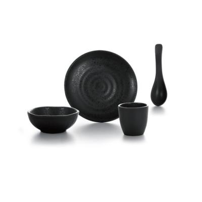 China Hotel Luxury Melamine Factory Price Black Stocked 4 Pcs Dish And Bowl For Restaurant Use for sale