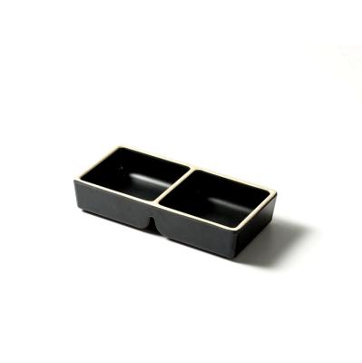 China Stocked factory price custom printed plastic two compartment side dish soy sauce dish for restaurant for sale