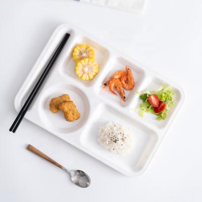 China Home Hotel Restaurant Factory Price Reusable White Melamine Divided Rectangular Dinner Tray for sale