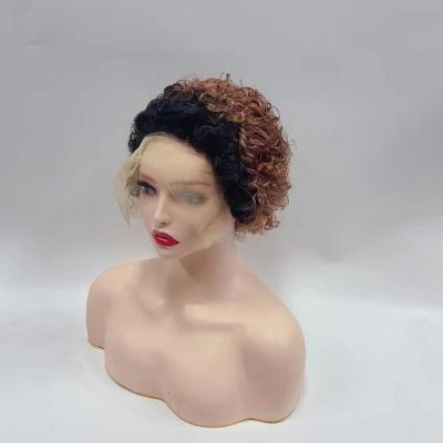 China Affordable Swiss Lace Brazilian Human Hair Pixie Cut Short Human Hair Glueless Wigs Pre-Plucked 13x4 To Lace Frontal Water Pixie Curly Short Bob Wigs for sale