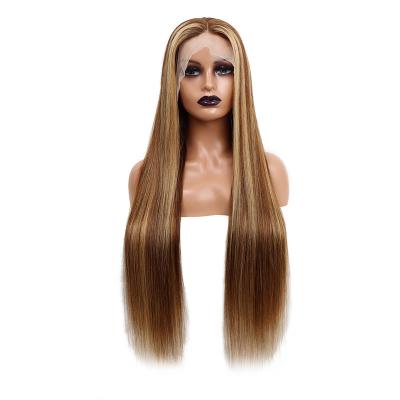 China Straight Highlight Color Pre Plucked 13x4 Lace Front Human Hair Wigs 4/27 Ombre Brown Brazilian 150% Density Straight Lace Front Wigs for sale