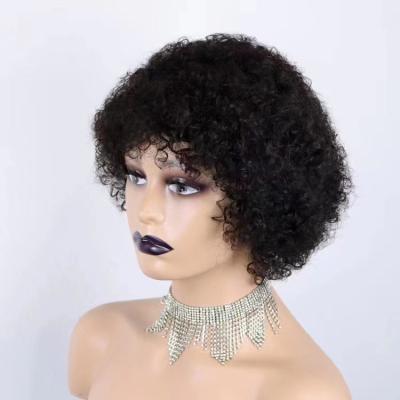 China High Quality Brazilian Curly Human Hair Wigs Cheap Pixie Curly Full Machine Made Short Afro Curl None Lace Bangs Wigs With Bangs for sale