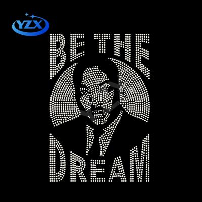 China High Quality Custom Nickel Free Be Dream Famous Figure Luther King Black History Iron On Bling Crystal Rhinestone Transfer for sale