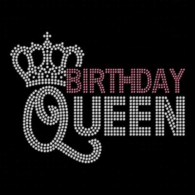 China Good Quality Birthday Queen Crown Nickel Free Custom Iron On Rhinestone Heat Transfers For Hoodies And Shirts for sale