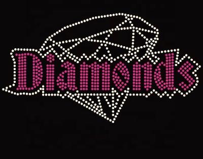 China Custom Bling Nickel Free Diamond Text with Diamond Fuchsia Rhinestone Transfer for T-shirts Pants and Hoodies for sale