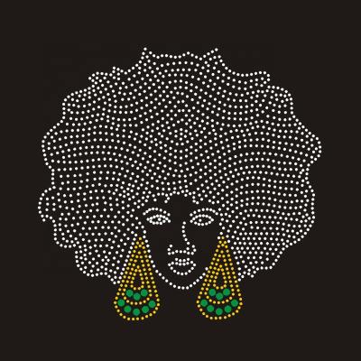 China Wholesale Custom Nickel Free Iron On Afro Lady Transfer Rhinestone Designs For Apparel for sale