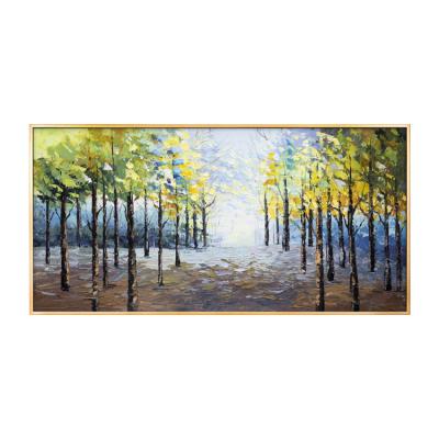 China Modern hand-painted horizontal sofa background decoration printing living room oil painting green get rich tree murals for sale