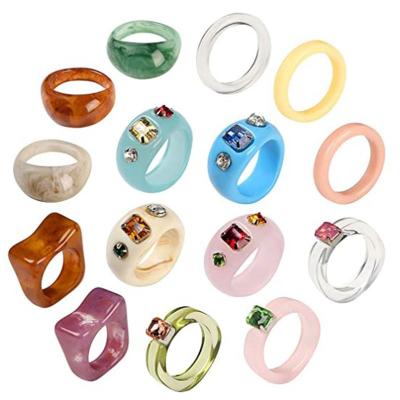 China 2021 Vintage Knuckle Rings Funky Cute Open Acrylic Trendy Colorful Resin Knuckle Ring Jewelry Set For Women Teen Girls for sale