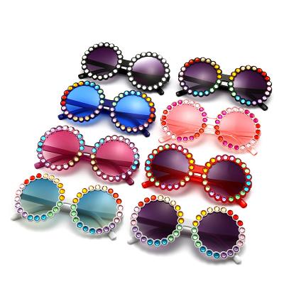 China Boys Round Cartoon Sunglasses Fashion Personality Trend Children's Diamond Frame Sunflower Colorful Sun Glasses for sale