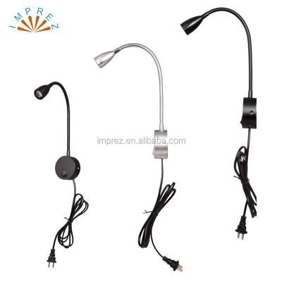 China Good quality 3W modern gooseneck headboard wall lamp with flexiblehose wall light with plug for sale