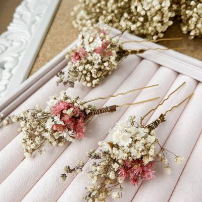 China 2023 Fashion Bridal Wedding Hair Accessories Dried Flowers Hair Pin Bridesmaids White Fancy Hair Pins for sale