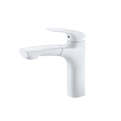 China Bathroom Basin Faucet Cold And Hot Pull Out White Spray Sink Faucet Hot And Cold Water Deck Mount Faucets for sale