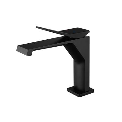 China Matte Black Bathroom Hot And Cold Brass Single Handle Sink Faucet Basin Mixer Hot And Cold Faucet for sale