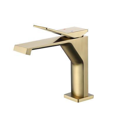 China Hot and Cold Basin Faucet Single Handle Bathroom Sink Waterfall Mixer Bathroom Brushed Gold Basin Faucet for sale