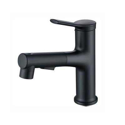 China Matte Black Bathroom Hot And Cold Water Cold And Hot Mixer Tap Pull Out Vanity Toilet Basin Faucet for sale