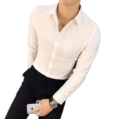 China 2022 wholesale anti-pilling spring and casual solid color of Autumn New Men's long-sleeved shirts slim business men's clothing for sale