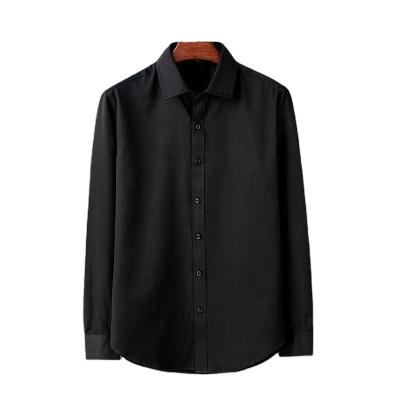 China Solid color short-sleeved professional thin business casual anti-pilling trend Autumn Black Shirt Men basing shirt men for sale