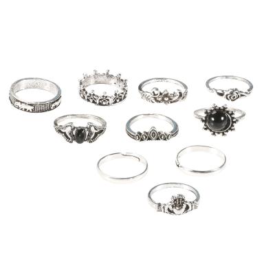 China BOHEMIA 10 PCs/sets Bohemian style ring zircon ring jewelry flower heart set party stone knuckle silver ring vintage for sale