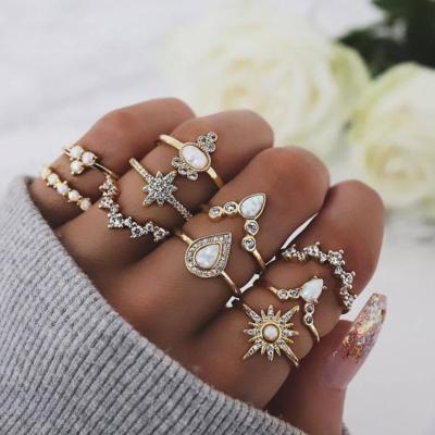 China New Design BOHEMIA 10pcs/set Vintage Stone Party Rhinestone Zircon Ring Jewelry Bohemian Style Ring Sets for sale