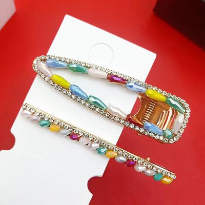 China Sweet Color Crystal Rhinestone Hair Clip Sideword Clip Platypus Hair Clip Bangs Accessories Headdress for sale