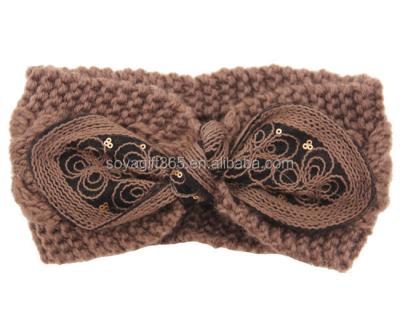 China Knit Wool Cotton Hand Made Knit Bow Headwear Women Knit Wool Hat Headband Hair Band for sale