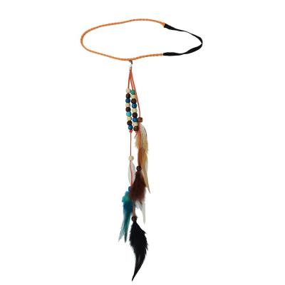 China Handmade Colorful Braided White Hippie Hair Accessories Adjustable Feather Rope Feather Headband Hair Band for sale