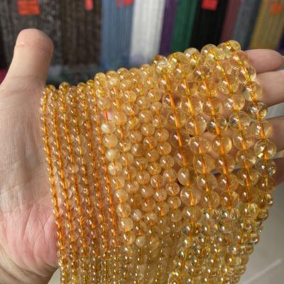 China Stone 6mm 8mm 10mm Round Citrine Stone Beads For DIY Necklace Bracelet Making for sale