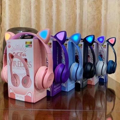 China Wholesale P47M Cheap Headphones P47M Cute Cat Ear Wireless Headphones Earphone Factory for sale