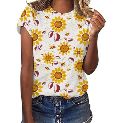 China Factory Wholesale Price QUICK DRY Women's Short Sleeve Round Neck Sunflower Short Sleeve for sale