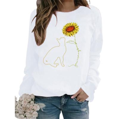 China Wholesale QUICK DRY Women's Polyester Sunflower Printing Crewneck Sweatshirt Long Sleeve T-Shirt for sale