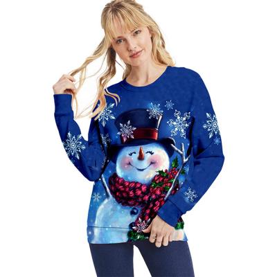 China New Christmas 3D Digital Anti-Wrinkle Color Print Round Neck Loose Sweater Ladies Casual Long Sleeves for sale