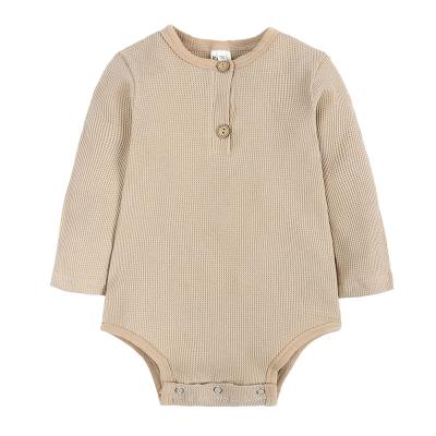 China Hot New Design Khaki Infant Baby Rompers Spring Button Baby Clothing Unisex Waffle Overalls for sale