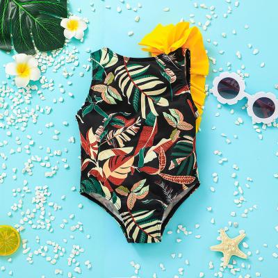 China Yellow Folding Backless Baby Bathing Suit Summer Fabric Baby Girl Floral Print Soft Warm Newborn Rompers for sale