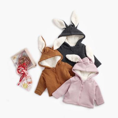 China Autumn Winter High Quality Girls Jacket Anti-wrinkle Lovely Warm Fleece Rabbit Thick Hooded Pink Gray Baby Coats for sale