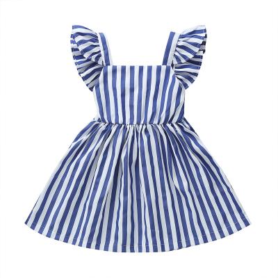 China Washable denim dresses kids girl baby dresses cotton blue and white stripe bow knot backless big size casual outfits for sale